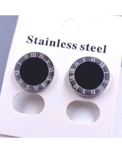 Сережки-гвоздики Stainless Steel з чорною емаллю. Сталь. Родій. Діаметр: 10 мм.