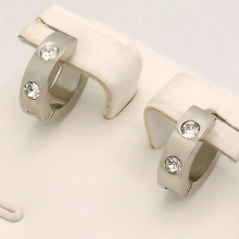 Сережки Stainless Steel. Сталь. Родій. Камені: білий циркон. Діаметр: 13 мм. Ширина: 4 мм.