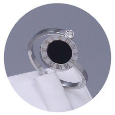 Каблучка Stainless Steel із чорною емаллю. Сталь. Родій. Камені: циркон. Є: 16р 17р 18р 19р 20р