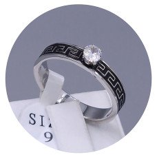 Каблучка Stainless Steel із чорною емаллю. Сталь. Родій. Камені: циркон. Є: 17р 18р 19р 20р