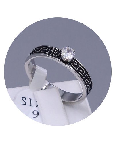 Каблучка Stainless Steel із чорною емаллю. Сталь. Родій. Камені: циркон. Є: 17р 18р 19р 20р