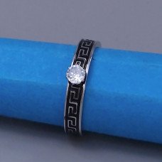 Каблучка Stainless Steel із чорною емаллю. Сталь. Родій. Камені: циркон. Є: 17р 18р 19р 20р