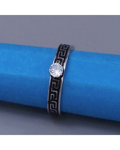 Каблучка Stainless Steel із чорною емаллю. Сталь. Родій. Камені: циркон. Є: 17р 18р 19р 20р