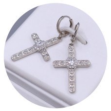 Сережки-хрестики ХР. Родій. Камені: білий циркон. Довжина: 40 мм. Ширина: 19 мм.