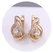 Сережки ХР. Позолота 18К. Камені: циркон. Довжина: 16 мм. Ширина: 10 мм.