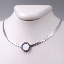Ланцюжок із кулоном Stainless Steel з білою емаллю. Сталь. Родій. Довжина: 45-50 см