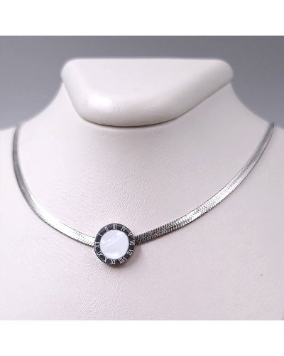Ланцюжок із кулоном Stainless Steel з білою емаллю. Сталь. Родій. Довжина: 45-50 см