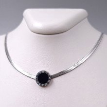 Ланцюжок з кулоном Stainless Steel із чорною емаллю. Сталь. Родій. Довжина: 45-50 см