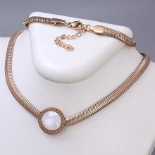 Ланцюжок із кулоном Stainless Steel з білою емаллю. Сталь. Позолота ЧВ. Довжина ланцюжка: 46-50 см