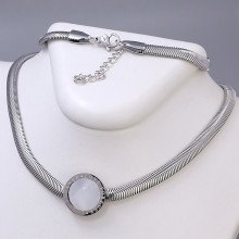 Ланцюжок із кулоном Stainless Steel з білою емаллю. Сталь. Родій. Довжина: 46.5-51 см