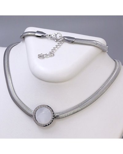 Ланцюжок із кулоном Stainless Steel з білою емаллю. Сталь. Родій. Довжина: 46.5-51 см