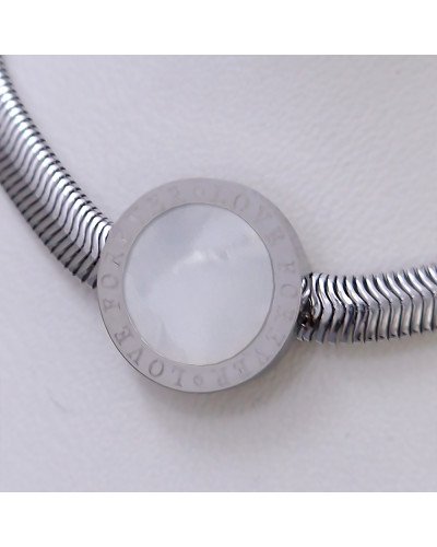 Ланцюжок із кулоном Stainless Steel з білою емаллю. Сталь. Родій. Довжина: 46.5-51 см