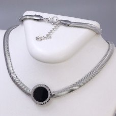 Ланцюжок із кулоном Stainless Steel із чорною емаллю. Сталь. Родій. Довжина: 46.5-51 см