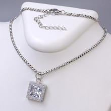 Ланцюжок із кулоном Stainless Steel. Сталь. Родій. Камені: білий циркон. Довжина: 44.5-49 см.