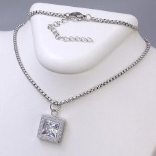 Ланцюжок із кулоном Stainless Steel. Сталь. Родій. Камені: білий циркон. Довжина: 44.5-49 см.