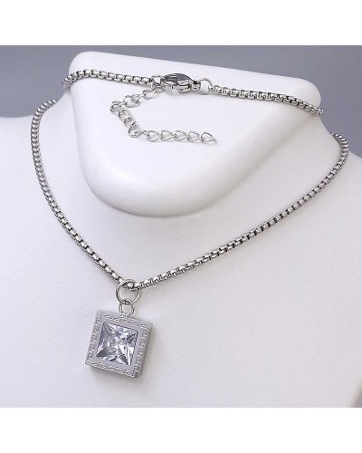 Ланцюжок із кулоном Stainless Steel. Сталь. Родій. Камені: білий циркон. Довжина: 44.5-49 см.