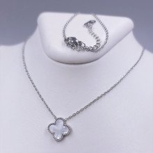 Ланцюжок з двостороннім кулоном Stainless Steel з білою емаллю. Сталь. Родій. Довжина: 46-51 см