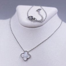 Ланцюжок з двостороннім кулоном Stainless Steel з білою емаллю. Сталь. Родій. Довжина: 46-51 см