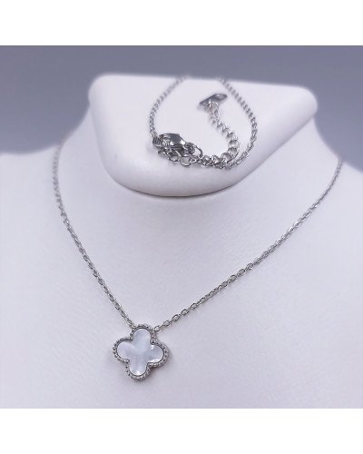 Ланцюжок з двостороннім кулоном Stainless Steel з білою емаллю. Сталь. Родій. Довжина: 46-51 см