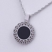 Ланцюжок з кулоном Stainless Steel з чорною емаллю. Сталь. Родій. Довжина: 45.5-50.5 см