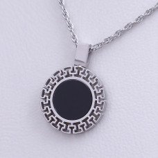 Ланцюжок з кулоном Stainless Steel з чорною емаллю. Сталь. Родій. Довжина: 45.5-50.5 см