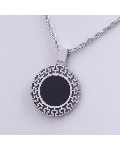 Ланцюжок з кулоном Stainless Steel з чорною емаллю. Сталь. Родій. Довжина: 45.5-50.5 см