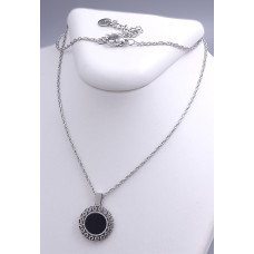 Ланцюжок з кулоном Stainless Steel з чорною емаллю. Сталь. Родій. Довжина: 45.5-50.5 см