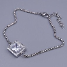 Браслет Stainless Steel. Сталь. Родій. Камені: білий циркон. Довжина: 19-24 см. Ширина: 12 мм.