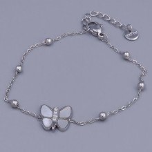 Браслет Stainless Steel з білою емаллю. Сталь. Родій. Камені: циркон. Довжина: 17-20 см