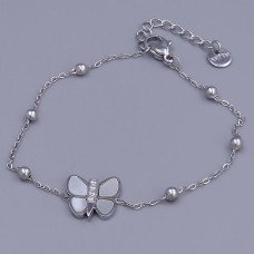 Браслет Stainless Steel з білою емаллю. Сталь. Родій. Камені: циркон. Довжина: 17-20 см