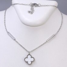 Ланцюжок з двостороннім кулоном Stainless Steel з білою емаллю. Сталь. Родій. Довжина: 45.5-50 см