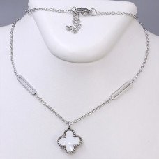 Ланцюжок з двостороннім кулоном Stainless Steel з білою емаллю. Сталь. Родій. Довжина: 45.5-50 см