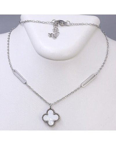 Ланцюжок з двостороннім кулоном Stainless Steel з білою емаллю. Сталь. Родій. Довжина: 45.5-50 см