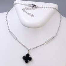 Ланцюжок з двостороннім кулоном Stainless Steel з чорною емаллю. Сталь. Родій. Довжина: 45.5-50 см