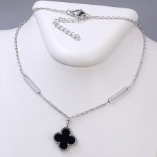 Ланцюжок з двостороннім кулоном Stainless Steel з чорною емаллю. Сталь. Родій. Довжина: 45.5-50 см