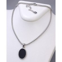 Ланцюжок з кулоном Stainless Steel з чорною емаллю. Сталь. Родій. Довжина: 46-51 см