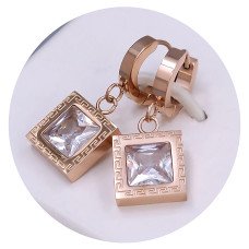 Сережки Stainless Steel. Сталь. Позолота ЧВ. Камені: білий циркон. Довжина: 31 мм. Ширина: 13 мм.