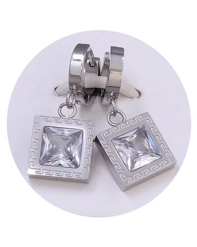 Сережки Stainless Steel. Сталь. Родій. Камені: білий циркон. Довжина: 31 мм. Ширина: 14 мм.
