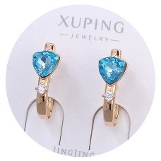 Сережки XР. Позолота 18К. Камені: Swarovski блакитного кольору та білий циркон. Довжина: 19 мм. Ширина: 7 мм.