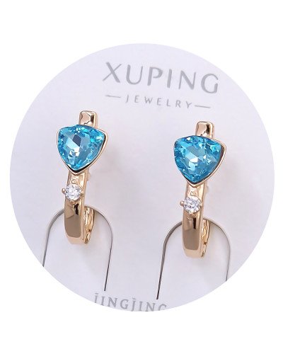 Сережки XР. Позолота 18К. Камені: Swarovski блакитного кольору та білий циркон. Довжина: 19 мм. Ширина: 7 мм.
