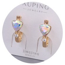 Сережки XР. Позолота 18К. Камені: Swarovski бензинового кольору та білий циркон. Довжина: 19 мм. Ширина: 7 мм.