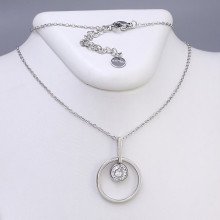 Ланцюжок із кулоном Stainless Steel. Сталь. Родій. Камені: білий циркон. Довжина: 45.5-50.5 см