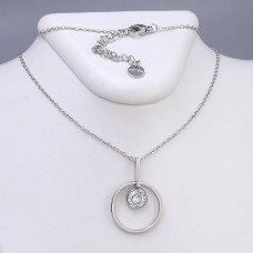Ланцюжок із кулоном Stainless Steel. Сталь. Родій. Камені: білий циркон. Довжина: 45.5-50.5 см