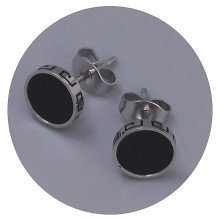 Сережки-гвоздики Stainless Steel із чорною емаллю. Сталь. Родій. Діаметр: 8 ммм