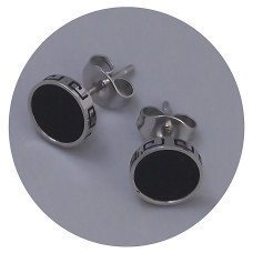 Сережки-гвоздики Stainless Steel із чорною емаллю. Сталь. Родій. Діаметр: 8 ммм