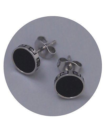 Сережки-гвоздики Stainless Steel із чорною емаллю. Сталь. Родій. Діаметр: 8 ммм