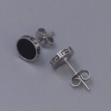 Сережки-гвоздики Stainless Steel із чорною емаллю. Сталь. Родій. Діаметр: 8 ммм