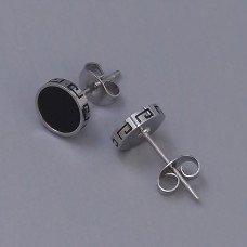 Сережки-гвоздики Stainless Steel із чорною емаллю. Сталь. Родій. Діаметр: 8 ммм
