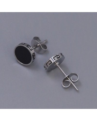 Сережки-гвоздики Stainless Steel із чорною емаллю. Сталь. Родій. Діаметр: 8 ммм