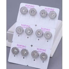 Сережки-гвоздики Stainless Steel. Сталь. Родій. Камені: білий циркон. Діаметр: 10 мм 12 пар